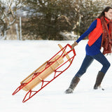 54 英寸儿童木制雪橇带金属滑道和转向杆 54 Inch Kids Wooden Snow Sled with Metal Runners and Steering Bar