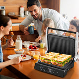 3合1室内电动帕尼尼煎烤机带LED显示屏-黑色 3 in 1 Indoor Electric Panini Press Grill with LED Display-Black