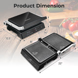 3合1室内电动帕尼尼煎烤机带LED显示屏-黑色 3 in 1 Indoor Electric Panini Press Grill with LED Display-Black