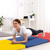 6 x 2 英尺三折健身垫，带手柄和可拆卸拉链套 - 多色 6 x 2 FT Tri-Fold Gym Mat with Handles and Removable Zippered Cover-Multicolor