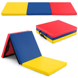 6 x 2 英尺三折健身垫，带手柄和可拆卸拉链套 - 多色 6 x 2 FT Tri-Fold Gym Mat with Handles and Removable Zippered Cover-Multicolor