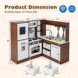 带水循环系统和灯光的木质转角游戏厨房-棕色 Wooden Corner Play Kitchen with Water Circulation System and Lights-Brown