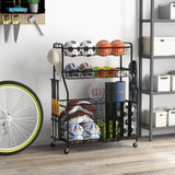 车库运动器材收纳盒，带篮球挂钩和篮子 - 黑色 Garage Sports Equipment Organizer with Hooks & Baskets for Basketball-Black