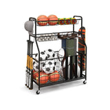 车库运动器材收纳盒，带篮球挂钩和篮子 - 黑色 Garage Sports Equipment Organizer with Hooks & Baskets for Basketball-Black