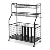 车库运动器材收纳盒，带篮球挂钩和篮子 - 黑色 Garage Sports Equipment Organizer with Hooks & Baskets for Basketball-Black