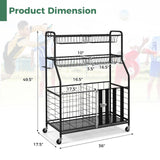 车库运动器材收纳盒，带篮球挂钩和篮子 - 黑色 Garage Sports Equipment Organizer with Hooks & Baskets for Basketball-Black