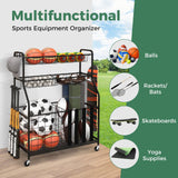 车库运动器材收纳盒，带篮球挂钩和篮子 - 黑色 Garage Sports Equipment Organizer with Hooks & Baskets for Basketball-Black