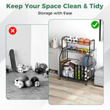 车库运动器材收纳盒，带篮球挂钩和篮子 - 黑色 Garage Sports Equipment Organizer with Hooks & Baskets for Basketball-Black