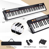 88键便携式全尺寸半配重数码钢琴键盘-黑色 88-Key Portable Full-Size Semi-weighted Digital Piano Keyboard-Black