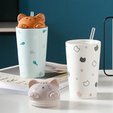 Cute Cat Straw Ceramic Cup 480ml