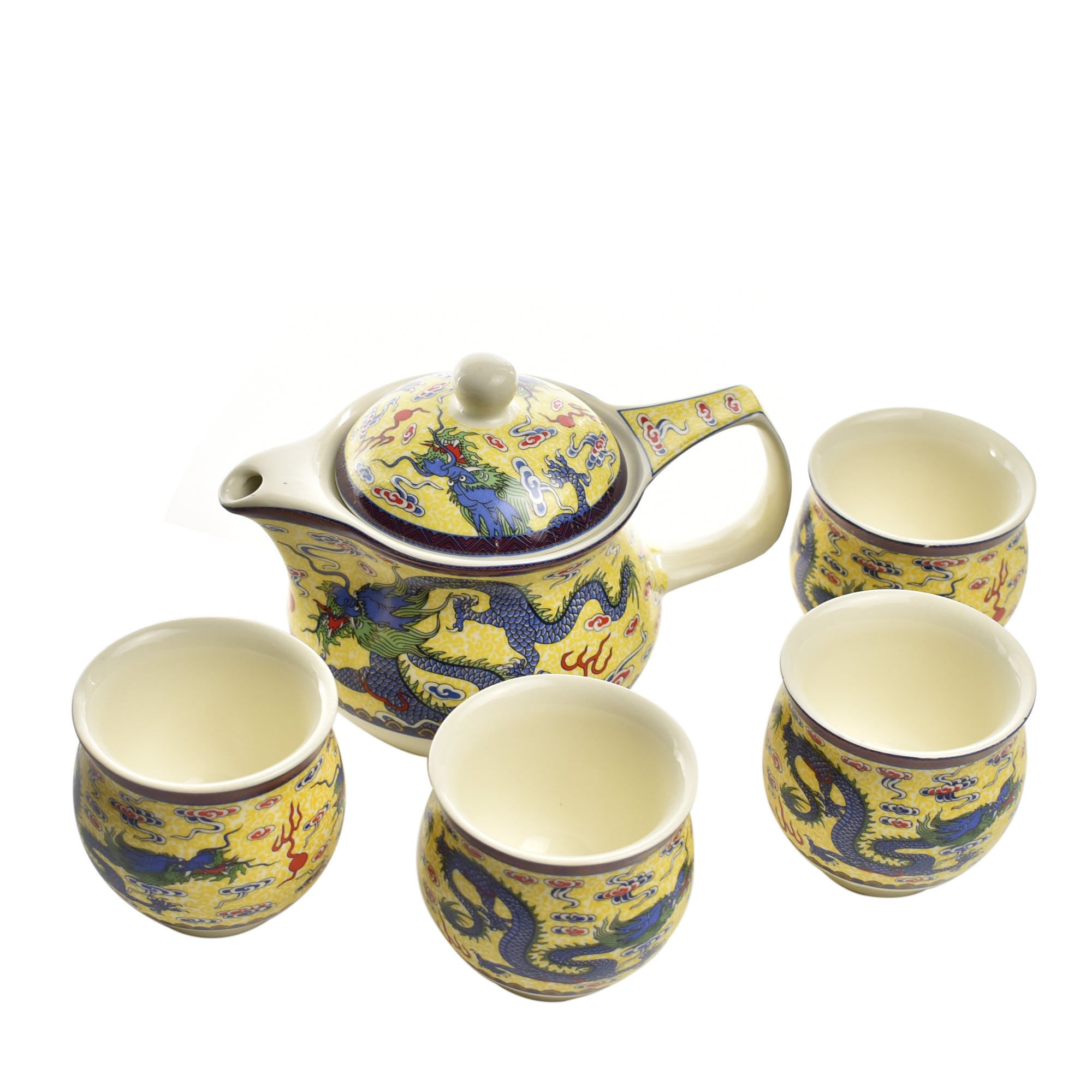 陶瓷双层杯茶具五件套 双黄龙