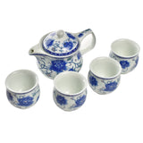 陶瓷双层杯茶具五件套 蓝牡丹