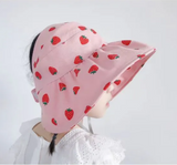 韩版 儿童超萌大帽檐 防晒空顶帽 粉色草莓