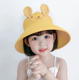 韩版 儿童超萌大帽檐 防晒空顶帽 黄色兔子