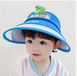 韩版 儿童超萌3D恐龙 大帽檐 防晒空顶帽 蓝色