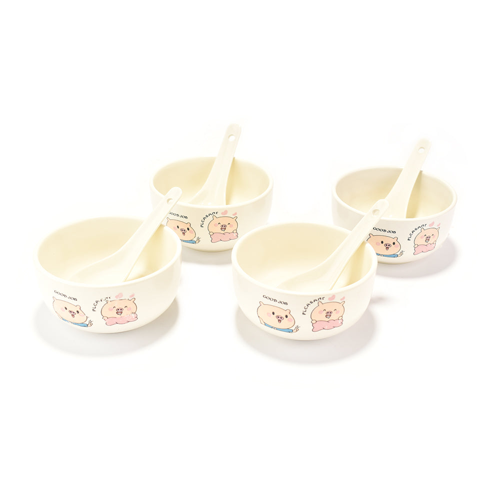 4 Bowls & 4 Spoons Set 四陶瓷碗 四陶瓷勺 萌小猪礼盒装