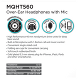 带麦头戴式有线耳机 MQHT560 Ear Foam Over-ear Headphones w/Mic