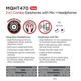 2合1 头戴有线耳机+带麦耳塞 MQHT470 2 in 1 Earphones w/Mic+Headphones Combo