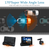 3镜头HD 1080P超高清4"屏幕广角行车记录仪 带夜视功能 3 Lens 4" Screen Car Video Recorder