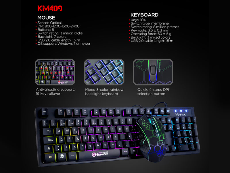 Marvo 2合1专业游戏套装(键盘+鼠标) KM409