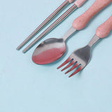 便携式 可爱蝴蝶结不锈钢餐具三件套(叉子+筷子+勺子)多色可选 variable 买吧自营