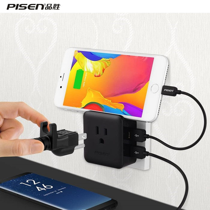 Pisen 品胜 2.4A便携智能防雷插座 双USB输出 手机座墙插